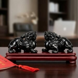 水晶-天然黑曜石貔貅擺件組